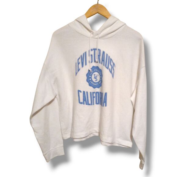 Levis Sam Cropped Crest Logo Hooded Sweatshirt-X Large-Fleece Lined-White-NEW - Picture 2 of 9